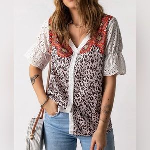 Eyelet Button Flowy Top